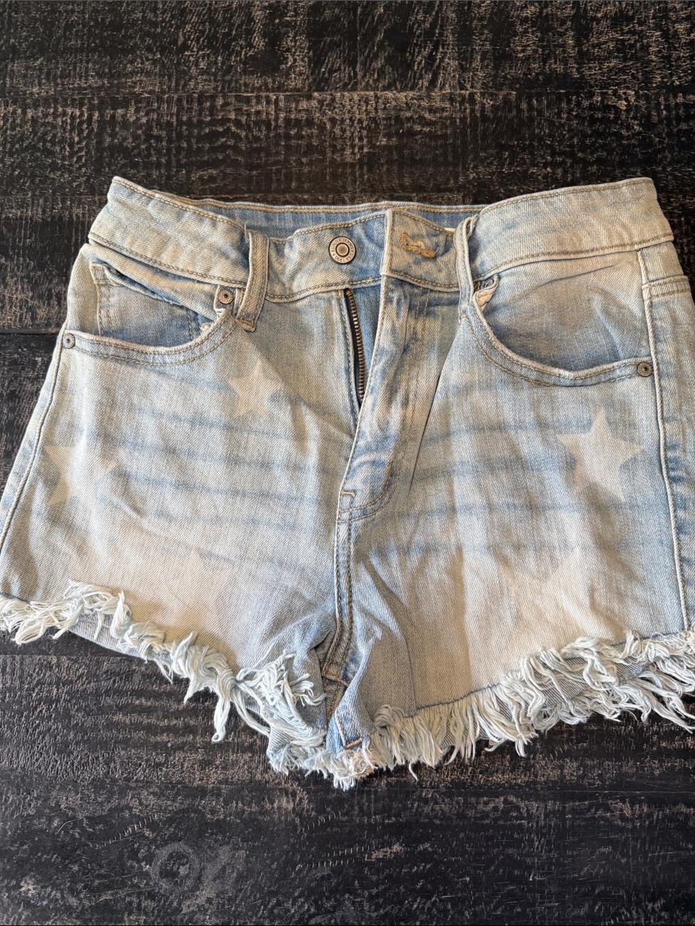 Eunina Light Blue Star Frayed Hem Denim Shorts